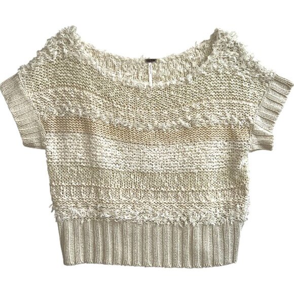 Free People Textured Knit Pullover Sweater Beige Small Cropped Neutral Top - Picture 2 of 6